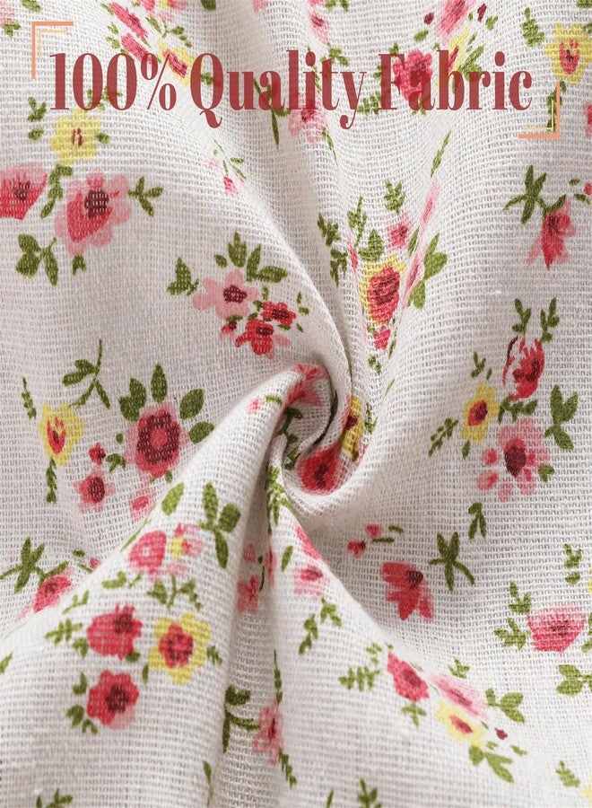 Moslovstar Farmhouse Cotton Linen Tier Curtain 36 Inch Long Elegant Floral Lace Window Treatment Kitchen Bathroom Short Curtain, 1 Panel, Little Pink Flower - Image 2