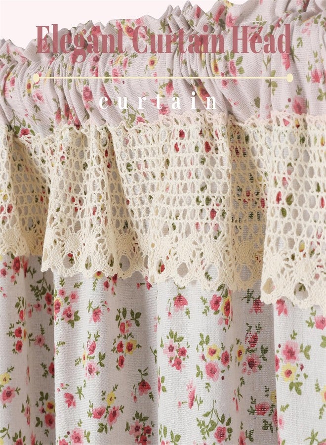 Moslovstar Farmhouse Cotton Linen Tier Curtain 36 Inch Long Elegant Floral Lace Window Treatment Kitchen Bathroom Short Curtain, 1 Panel, Little Pink Flower - Image 3