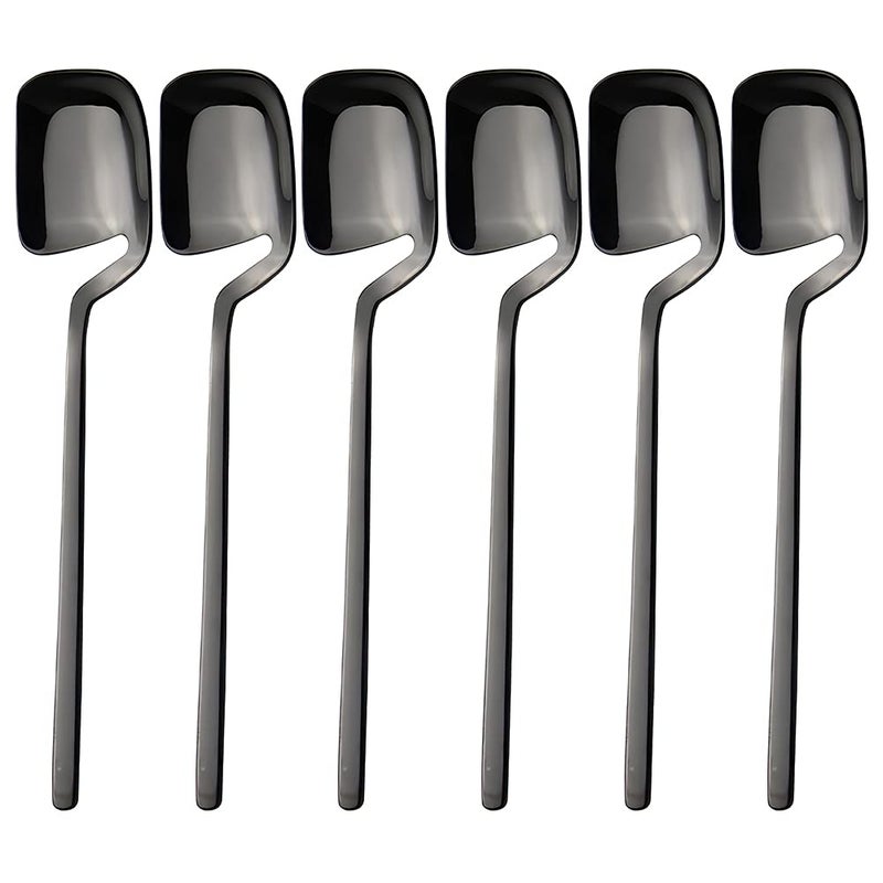 Iqcwood Espresso Spoons 6 Pieces Demitasse Spoons 5.6 Inches Stainless Steel Small Spoons Coffee Spoons Black Spoons Tea Spoons Dessert Spoons Mini Spoons For Coffee Sugar Tea Ice Cream - Image 1