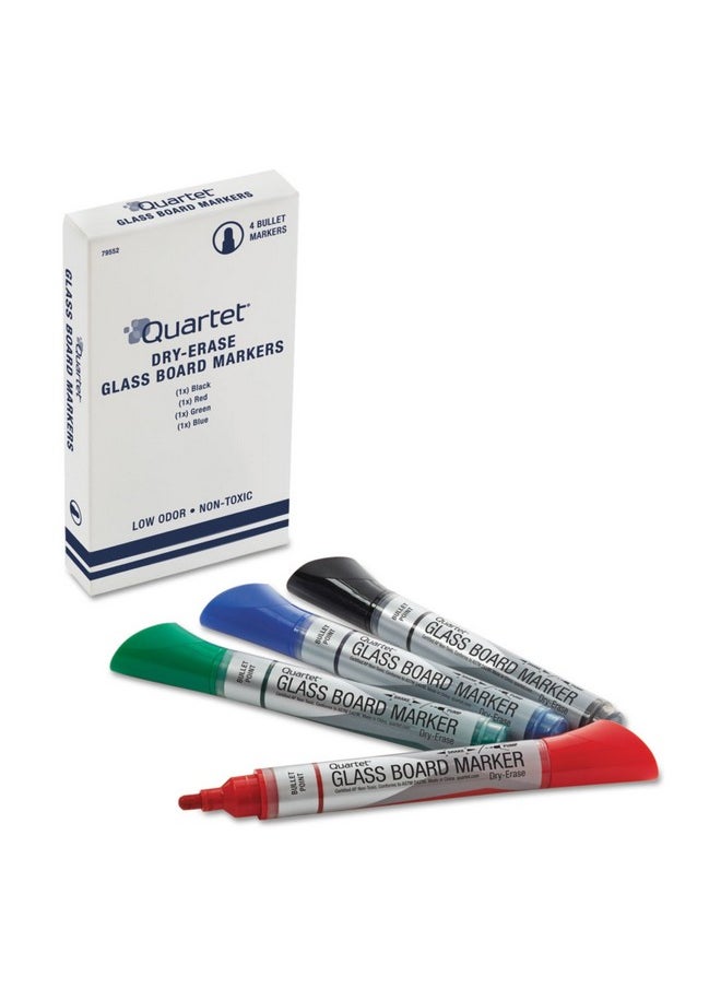 Quartet Quartet Glass Board Dry-Erase Whiteboard Markers, Bullet Tip, Assorted Ink Colours, Glass Board Markers with Easy to Erase Ink, School & Office Stationery, Pack of 4 (Multicolour)  - Image 1