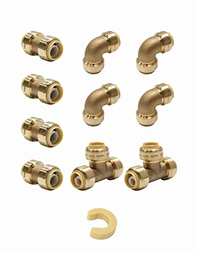 EFIELD (Pack of 10) EFIELD 1/2 Inch Push Fit Fitting Bundles to Connect Pex, Copper, CPVC -Tee "T" 2 Pieces, Elbow and Coupling 4 Pieces each, with a Disconnect Clip,(PF109) - Image 1