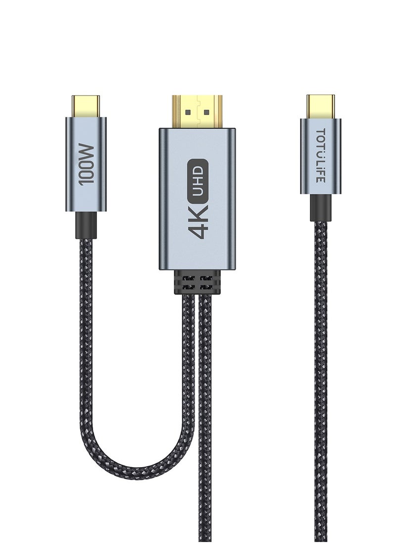 Totulife NYLO Series Type-C to HDMI Cable 2M – High-Quality Audio & Video Transmission, Charging & Data Sync Compatible  - Image 1