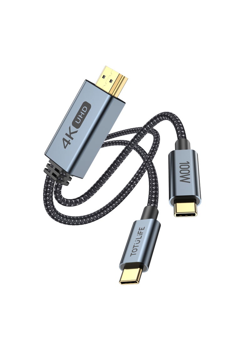 Totulife NYLO Series Type-C to HDMI Cable 2M – High-Quality Audio & Video Transmission, Charging & Data Sync Compatible  - Image 2