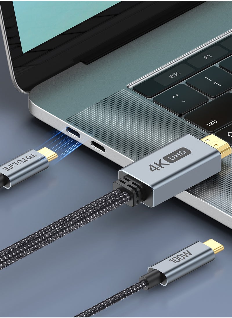 Totulife NYLO Series Type-C to HDMI Cable 2M – High-Quality Audio & Video Transmission, Charging & Data Sync Compatible  - Image 4