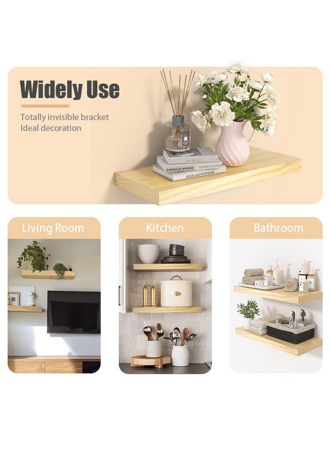 Habudda Floating Shelves for Wall, Natural Wood Shelf Decor for Bathroom Kitchen Bedroom, Hanging Mounted Invisible Bracket, Small 17 inch, Rustic Burlywood - Image 4