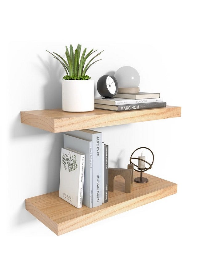 Habudda Floating Shelves for Wall, Natural Wood Shelf Decor for Bathroom Kitchen Bedroom, Hanging Mounted Invisible Bracket, Small 17 inch, Rustic Burlywood - Image 1