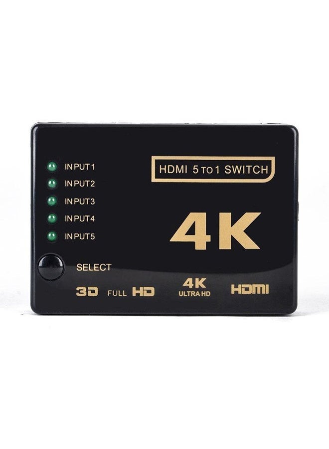 ELTRAZONE 5-Port HDMI Switch 4K Selector Splitter Hub with IR Remote Control – Supports UHD 4K@30Hz, 1080P, 3D, and HDCP – Seamlessly Connect 5 HDMI Devices to 1 Display – Plug & Play HDMI Switch Box with LED Indicators – Black/White/Silver – Compact & Durable Design  - Image 3