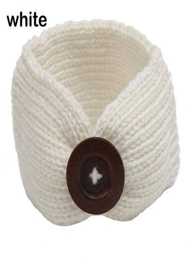 El Regalo 1 PC Woolen Knitting Button Headbands Turban Head Wrap Unisex Knitted Hair Band for Kids (Upto 5 years) for Girls & Boys (White) - Image 4