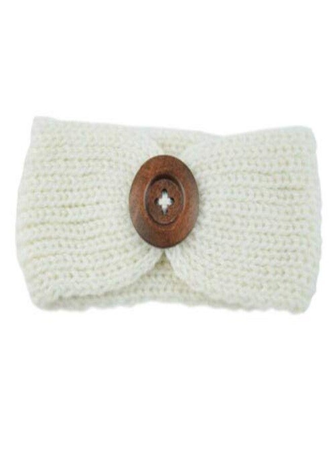 El Regalo 1 PC Woolen Knitting Button Headbands Turban Head Wrap Unisex Knitted Hair Band for Kids (Upto 5 years) for Girls & Boys (White) - Image 2