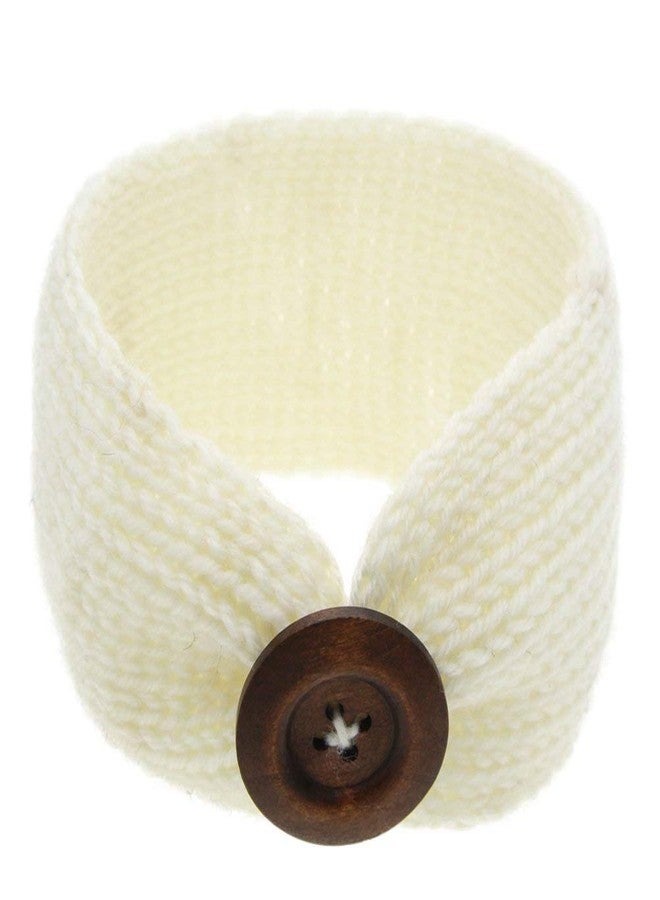 El Regalo 1 PC Woolen Knitting Button Headbands Turban Head Wrap Unisex Knitted Hair Band for Kids (Upto 5 years) for Girls & Boys (White) - Image 1