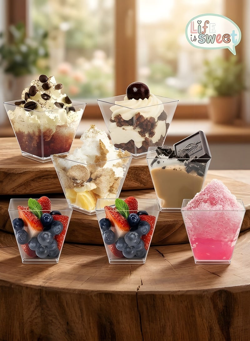 100 Count 2oz Plastic Mini Dessert Cups With Spoons,square Dessert Shooter Cups ,Clear Parfait Appetizer Cup - Small Dessert Cups Reusable Serving Bowl For Tasting Party Desserts Appetizers - Image 5