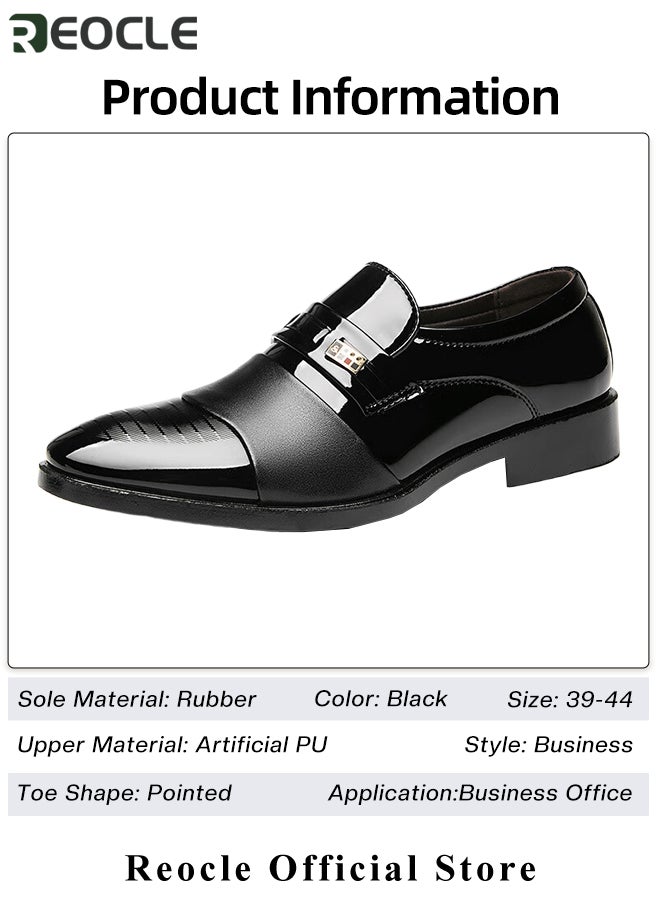 REOCLE - Men's Leather Shoes Glossy Loafers Dress Business Leather Shoes Pointed Faux Leather Shoes Driving Leather Oxford Shoes for Commuting & formal Occasions - Image 1