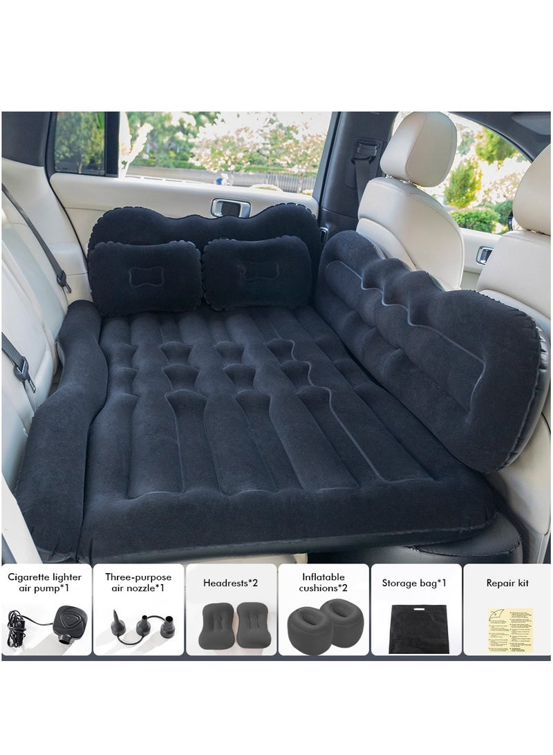 ET-LIFE Car Air Mattress - SUV Truck Car Camping Mattress for Back Seat - Thickened Double-Sided Flocking Travel Car Inflatable Bed with Air Pump & 2 Pillows (Black) - Image 1