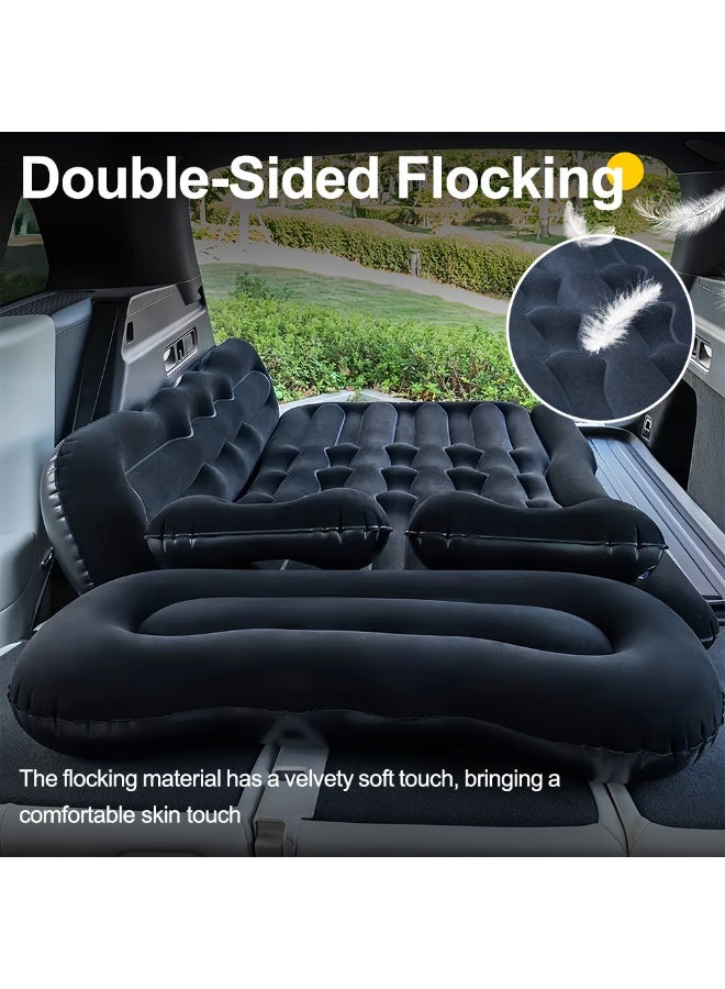 ET-LIFE Car Air Mattress - SUV Truck Car Camping Mattress for Back Seat - Thickened Double-Sided Flocking Travel Car Inflatable Bed with Air Pump & 2 Pillows (Black) - Image 4