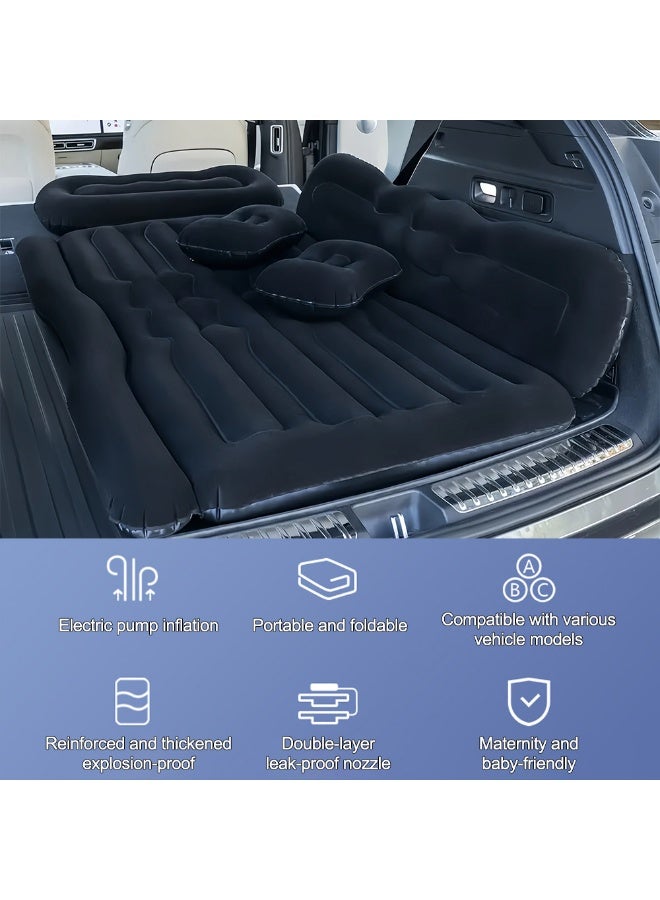 ET-LIFE Car Air Mattress - SUV Truck Car Camping Mattress for Back Seat - Thickened Double-Sided Flocking Travel Car Inflatable Bed with Air Pump & 2 Pillows (Black) - Image 5