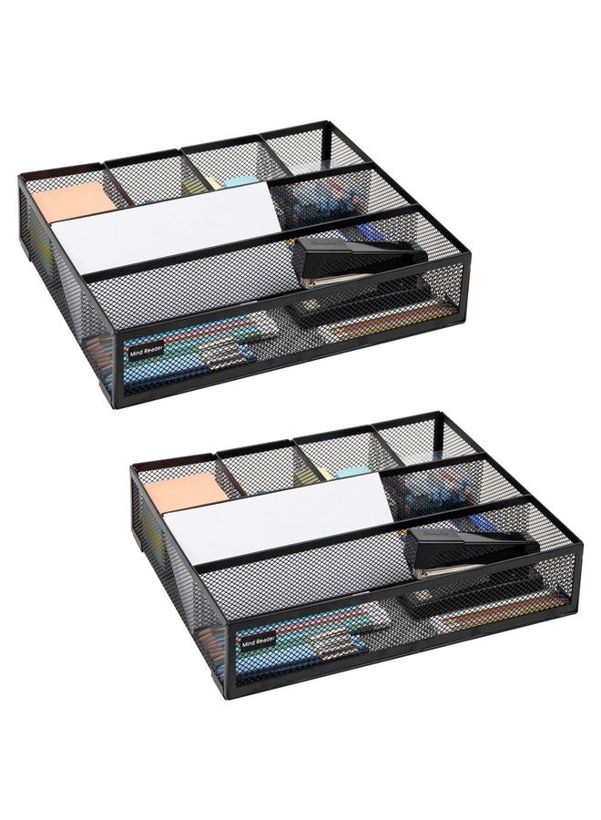 Mind Reader Drawer Organizer, Desk Org, Utensil Organizer, Office, Kitchen, Metal Mesh, Set of 2, Black - Image 1