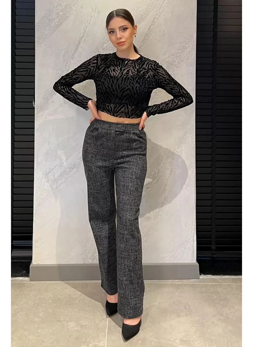Gülseli Women's Winter Snowflake Patterned Waist Velcro Palazzo Trousers