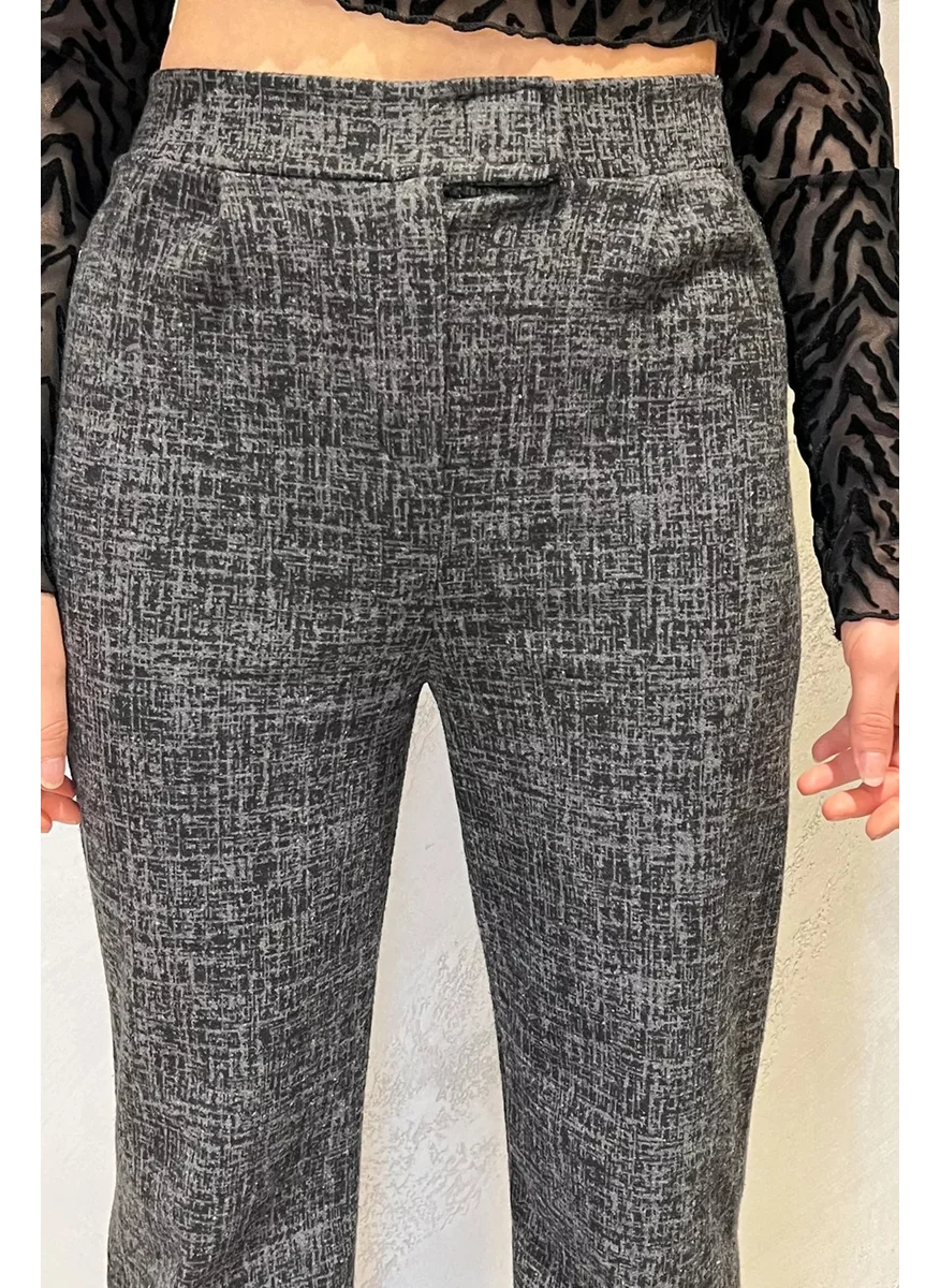 Gülseli Women's Winter Snowflake Patterned Waist Velcro Palazzo Trousers
