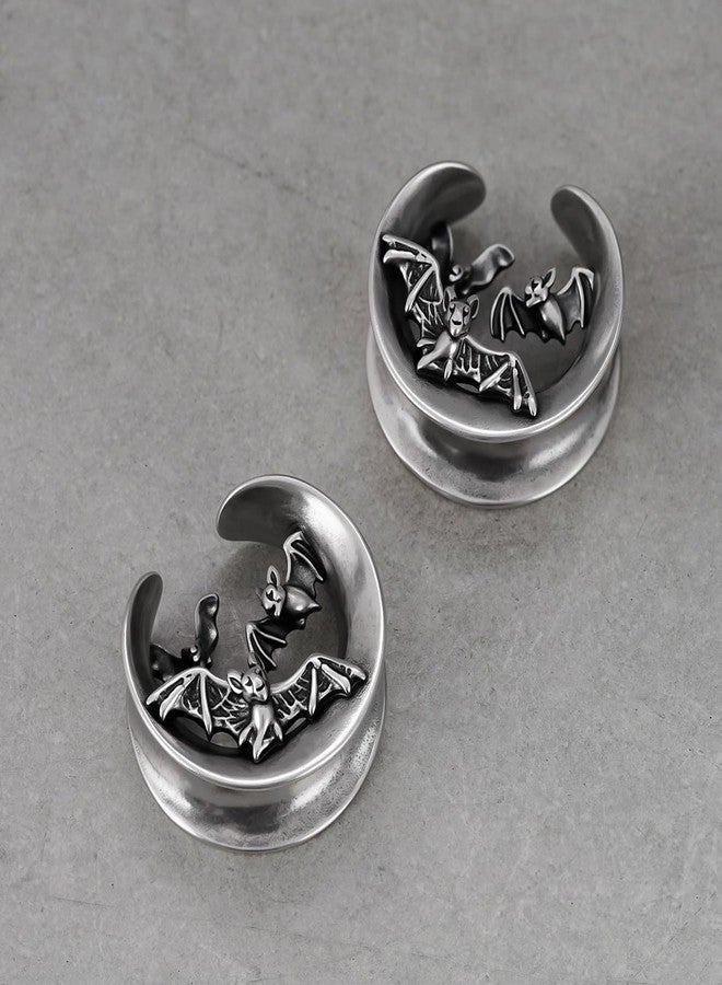 ERKUOO 2PCS Gothic Bat Ear Tunnels 6mm-25mm Open Saddle Plugs Gauges Double Flare Stretching Piercing Jewelry for Women Men Alternative Festival Fashion - Image 3