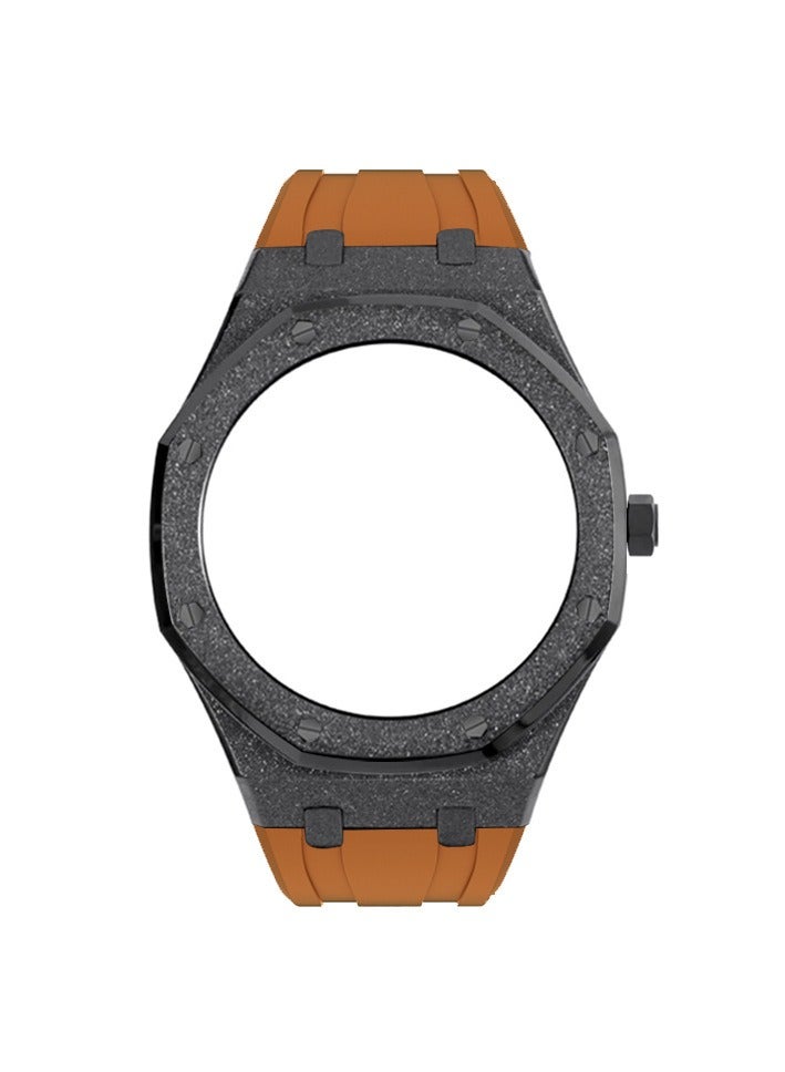 AROAQ GA2100 Metal Watch Band Case Replacement Kit, Stainless Steel Strap Bezel Accessories, Frosted Surface Stainless Steel Bracelet Case Mod For Shock, (Frost Gold Black Shell Orange Tape)  - Image 1
