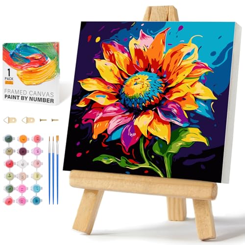 Offito Framed Paint by Numbers Kit for Adults Beginners Kids Ages 812 Sunflower Acrylic Easy Paint by Number with Frame Watercolor Paint by Number Kits on Canvas Framed 10 10 Inch without Easel - Image 1