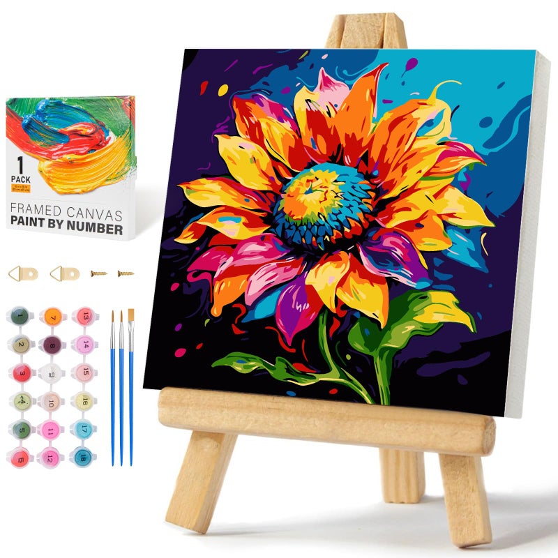 Offito Framed Paint by Numbers Kit for Adults Beginners Kids Ages 812 Sunflower Acrylic Easy Paint by Number with Frame Watercolor Paint by Number Kits on Canvas Framed 10 10 Inch without Easel - Image 3