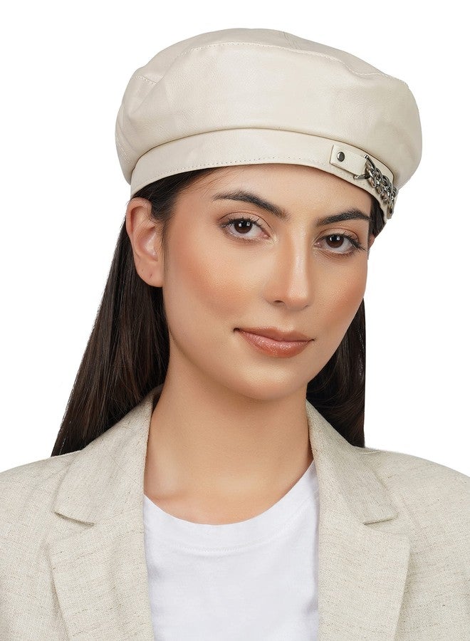 iSWEVEN Classic Cotton Beret Cap for Men & Women - Stylish Newsboy, Irish Cabbie Summer Visor Hat - Free Size (WBC8116C, Cream) - Image 1