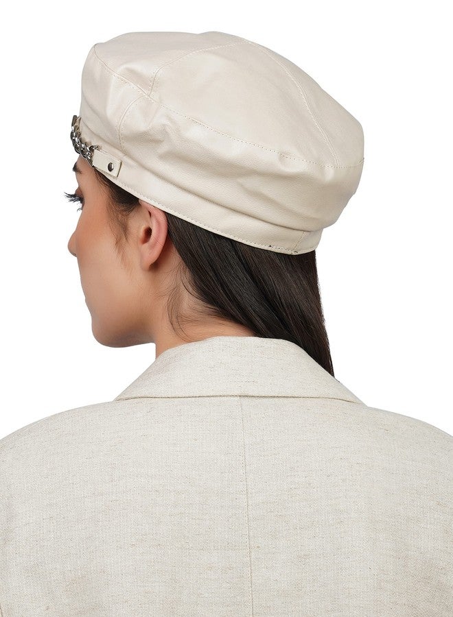 iSWEVEN Classic Cotton Beret Cap for Men & Women - Stylish Newsboy, Irish Cabbie Summer Visor Hat - Free Size (WBC8116C, Cream) - Image 3
