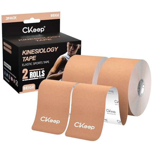 شريط كينيسيوLOGY CKeep غير مقصوص 2 لفات قطن أصلي مرن شريط رياضي متميز خالي من اللاتكس مضاد للحساسية 2 بوصة × 16 قدم بيج