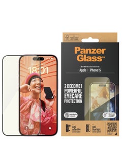 PanzerGlass™ Advanced Anti-Reflective and Anti-Blue Light Screen Protector for Apple iPhone 15, Protect Your Eyes, Protect Your Phone - Case friendly full screen protector with mounting aid
