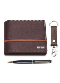 HORNBULL HORNBULL Denial Brown Mens Leather Wallet Combo Gift Set | Leather Wallet, Key Ring & Pen Combo Valentine Gift Hamper | Branded Mens Wallet  - Image 1