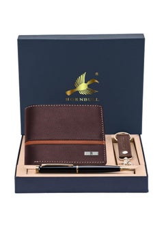 HORNBULL HORNBULL Denial Brown Mens Leather Wallet Combo Gift Set | Leather Wallet, Key Ring & Pen Combo Valentine Gift Hamper | Branded Mens Wallet  - Image 2