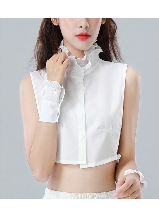 GUSGU الشيفون السيدات ذوي الياقات البيضاء طية صدر السترة طية صدر السترة القابلة للإزالة دمية طية صدر السترة السيدات القميص نصف قميص نصف وهمية - Image 5