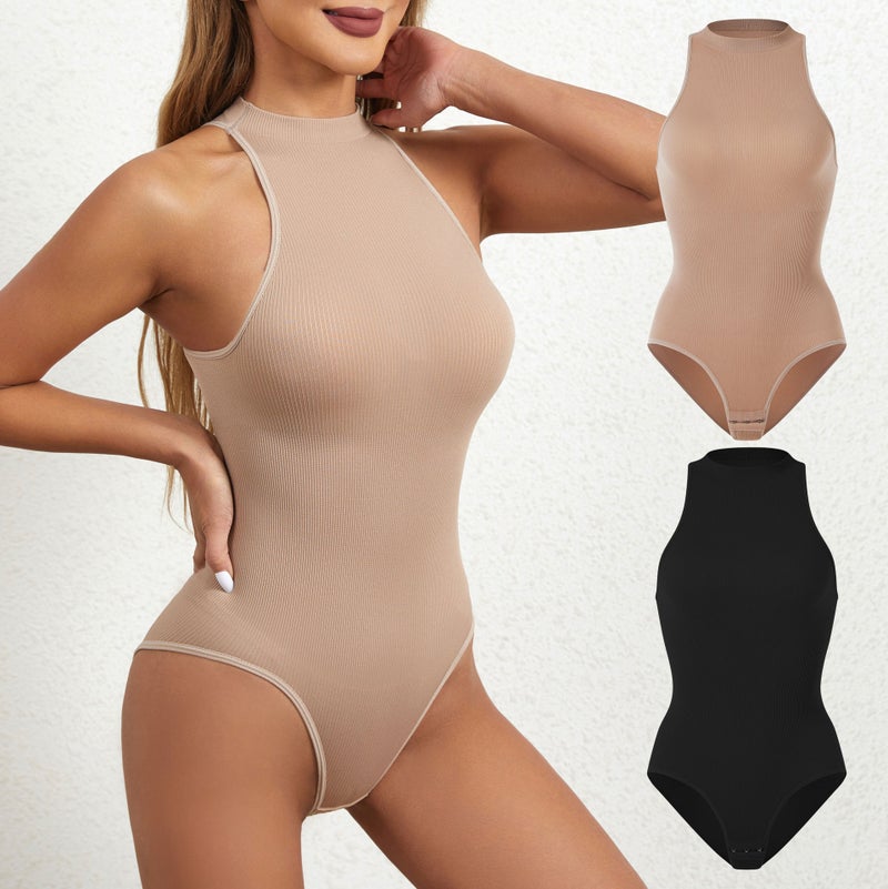 بادي شيب عالي المرونة مع أزرار، لتخسيس الخصر وتنحيف البطن، أسود، 2XL - Image 1