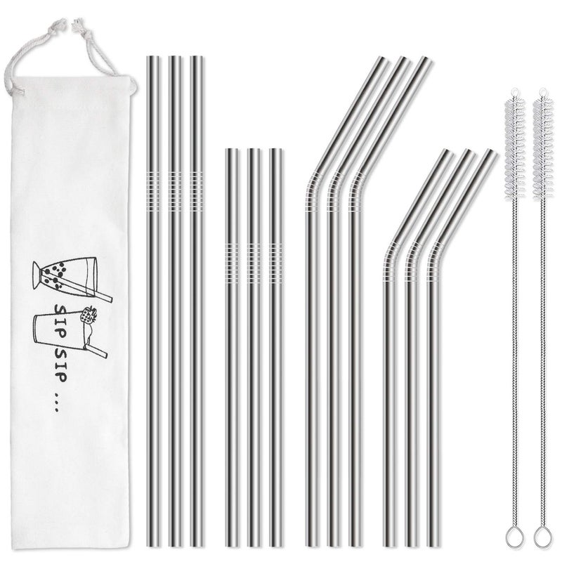 Hiware 12-Pack Reusable Stainless Steel Metal Straws with Case - Long Drinking Straws for 30 oz and 20 oz Tumblers Dishwasher Safe - 2 Cleaning Brushes Included - Image 1