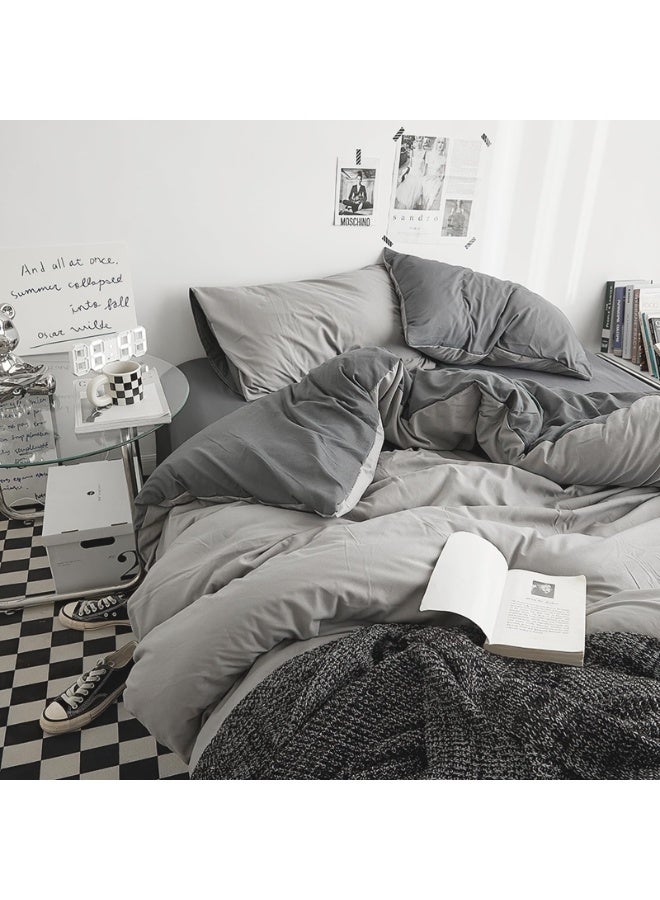 INFOSUN Duvet Cover Set King Size 6 Pcs, Include 1 Quilt Cover 220 x 240cm & 4 Pillow Cases 50 x 75cm & 1 Bedsheet 230 x 250cm, Super Soft Washed Cotton Bedding Set, Excluding Cotton - Haze Grey - Image 3