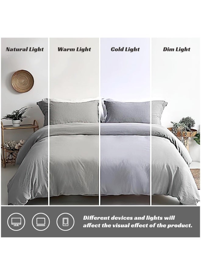 INFOSUN Duvet Cover Set King Size 6 Pcs, Include 1 Quilt Cover 220 x 240cm & 4 Pillow Cases 50 x 75cm & 1 Bedsheet 230 x 250cm, Super Soft Washed Cotton Bedding Set, Excluding Cotton - Haze Grey - Image 5