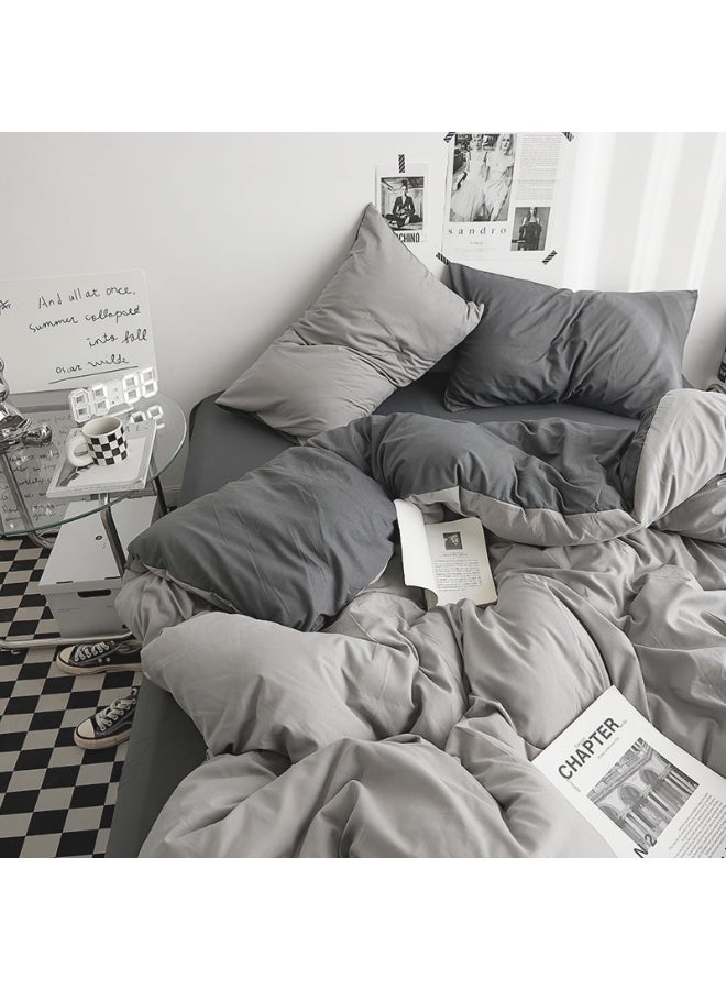 INFOSUN Duvet Cover Set King Size 6 Pcs, Include 1 Quilt Cover 220 x 240cm & 4 Pillow Cases 50 x 75cm & 1 Bedsheet 230 x 250cm, Super Soft Washed Cotton Bedding Set, Excluding Cotton - Haze Grey - Image 4