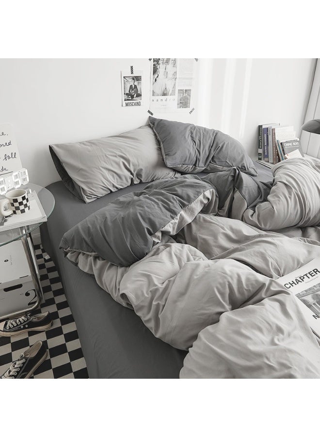 INFOSUN Duvet Cover Set King Size 6 Pcs, Include 1 Quilt Cover 220 x 240cm & 4 Pillow Cases 50 x 75cm & 1 Bedsheet 230 x 250cm, Super Soft Washed Cotton Bedding Set, Excluding Cotton - Haze Grey - Image 1