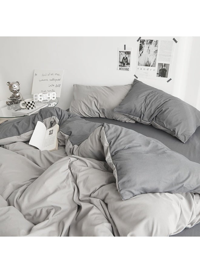 INFOSUN Duvet Cover Set King Size 6 Pcs, Include 1 Quilt Cover 220 x 240cm & 4 Pillow Cases 50 x 75cm & 1 Bedsheet 230 x 250cm, Super Soft Washed Cotton Bedding Set, Excluding Cotton - Haze Grey - Image 2