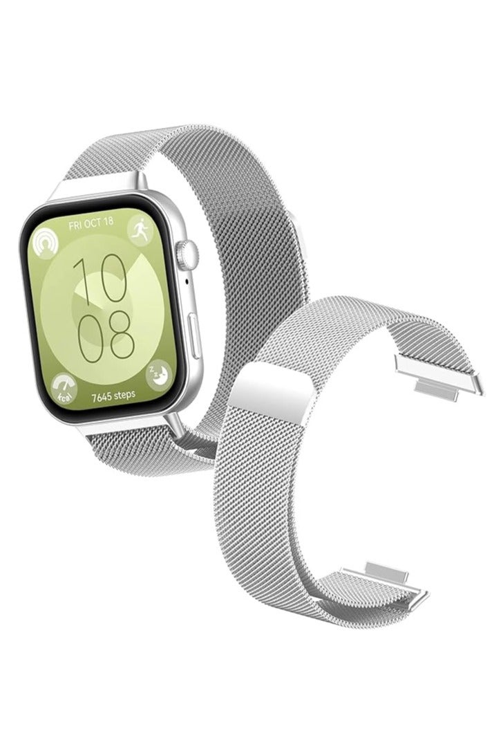 MHM Watch Band Compatible with Huawei Fit 4  pro 2025 Stainless Steel Metal Watch Band, Waterproof Adjustable Replacement Strap, Magnetic Mesh Band for Huawei Fit 4 2025 silver - Image 1