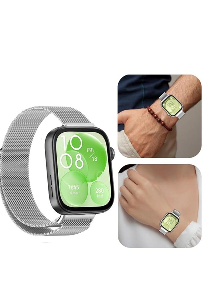 MHM Watch Band Compatible with Huawei Fit 4  pro 2025 Stainless Steel Metal Watch Band, Waterproof Adjustable Replacement Strap, Magnetic Mesh Band for Huawei Fit 4 2025 silver - Image 3