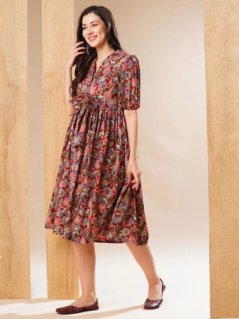 globus Globus Women Floral Printed Fit & Flared Midi Ethnic Dress
