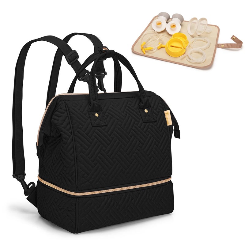 Fasrom Fasrom Small Breast Pump Bag Backpack with Cooler Compatible with Momcozy and Medela Pumps Pumping Tote with Waterproof Mat Black 