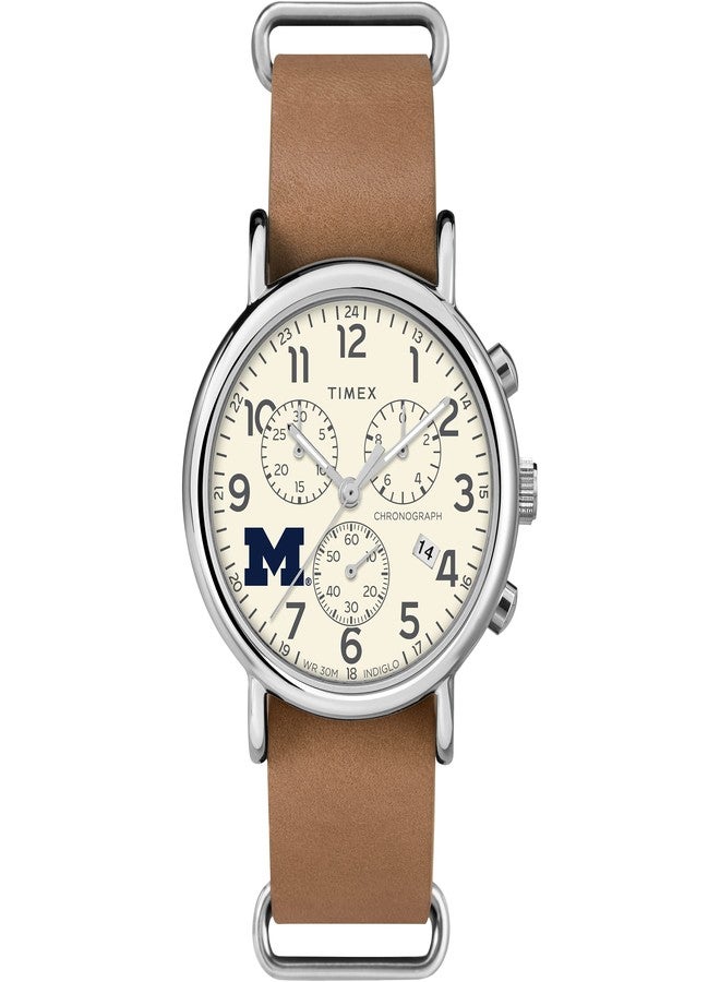 Timex Tribute Men's Collegiate Weekender Chrono 40mm Quartz Leather Strap, Michigan Wolverines, - Image 1