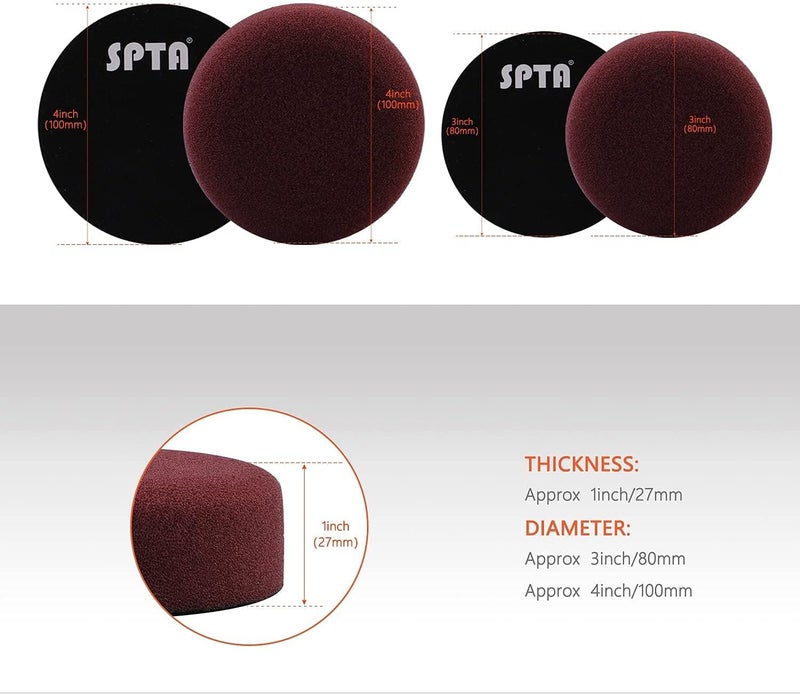 SPTA مPolisher مداري صغير - 3 إنش 10 مم/780 واط سرعة متغيرة مزدوجة الحركة مع وسائد تلميع، أقراص صنفرة، فرشاة تكييف الوسادة - Image 4