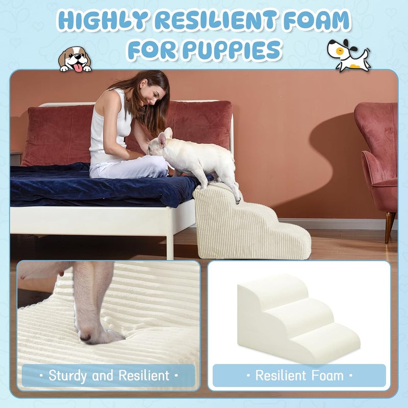 Mesa Lemon Dog Stairs & Steps for High Beds, 2 Steps High Density Foam Waterproof Dog Ramp for Small Dogs and Cats, Pet Stairs with Washable Cover for Bed, Couch, Sofa and Car, Beige (H: 11.8") - Image 5