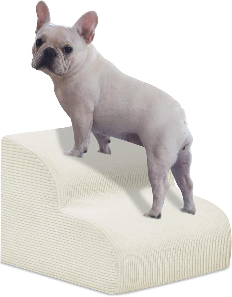 Mesa Lemon Dog Stairs & Steps for High Beds, 2 Steps High Density Foam Waterproof Dog Ramp for Small Dogs and Cats, Pet Stairs with Washable Cover for Bed, Couch, Sofa and Car, Beige (H: 11.8") - Image 1