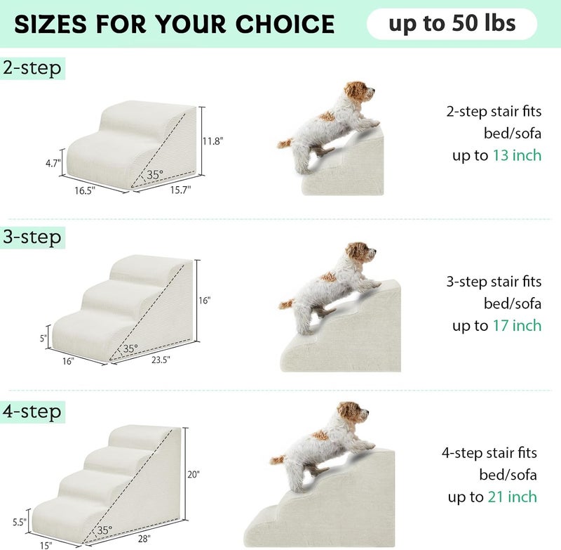Mesa Lemon Dog Stairs & Steps for High Beds, 2 Steps High Density Foam Waterproof Dog Ramp for Small Dogs and Cats, Pet Stairs with Washable Cover for Bed, Couch, Sofa and Car, Beige (H: 11.8") - Image 2