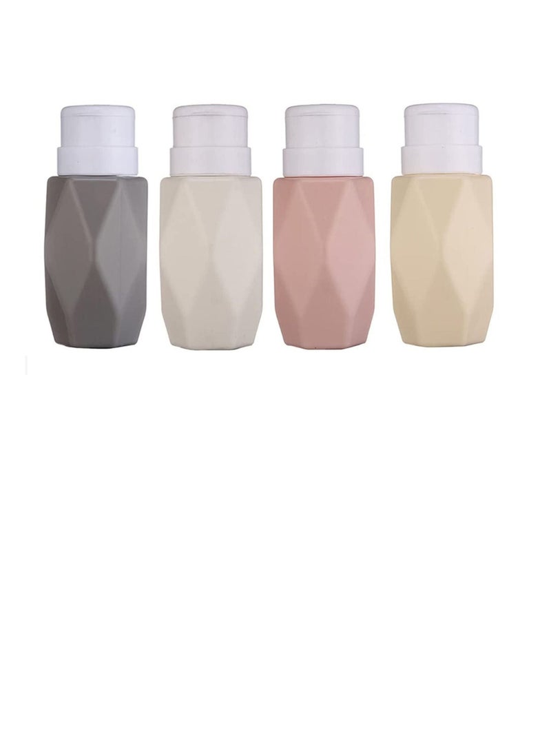 Push Down Pump Dispenser, Diamond Shaped Lockable Refillable Dispenser Bottle Portable Travel Bottles Set for Toiletries Containers Nail Polish Makeup Remover Shampoo Lotion (4 Pack 4 Color) - Image 1